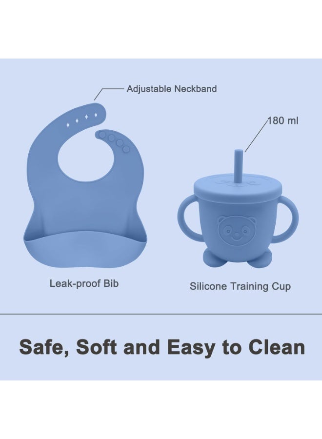 أل أيه بريشوس مجموعة سيليكون لإطعام الأطفال | مستلزمات الفطام الذاتي للأطفال تتضمن أوعية شفط وأطباق مقسمة، ومريلة قابلة للتعديل، وأدوات طعام للأطفال (ملاعق وشوك)، وكوب | أساسيات تغذية الأطفال - Image 5